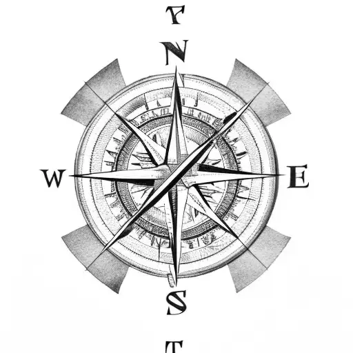 Compass With Palm Tree And Island