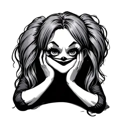 Cartoon Cute Clown Girl Face Covering Ears Hear No Evil