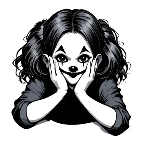 Cartoon Cute Clown Girl Face Covering Ears Hear No Evil
