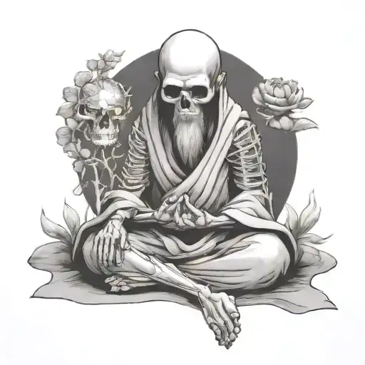 Skeleton Monk In Cloak Meditating