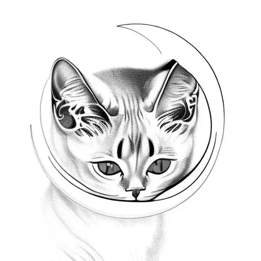 A White Siamese Cat And A Black Scottish Fold Cat With Moon