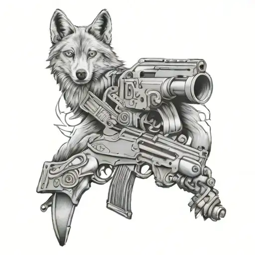 Wolf Fox Guns Crossed