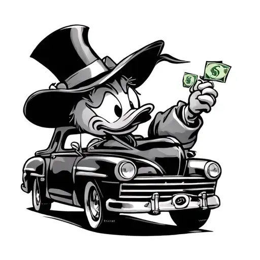 Scrooge Mcduck With Money Bag And Car