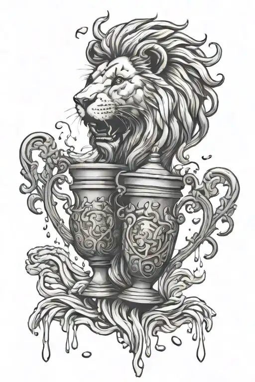 A Lion Head With An Amphora Who Split Water Around A Scale Of Justice