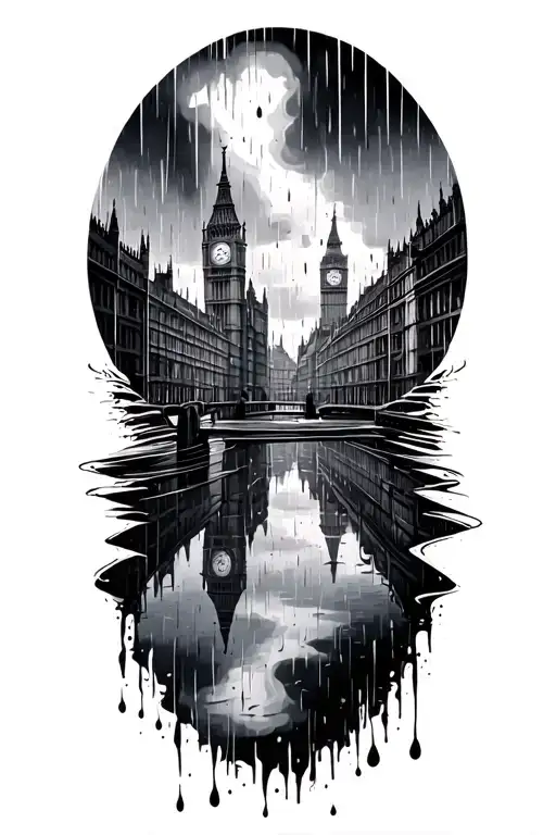 Rainy London Skylines Reflecting Each