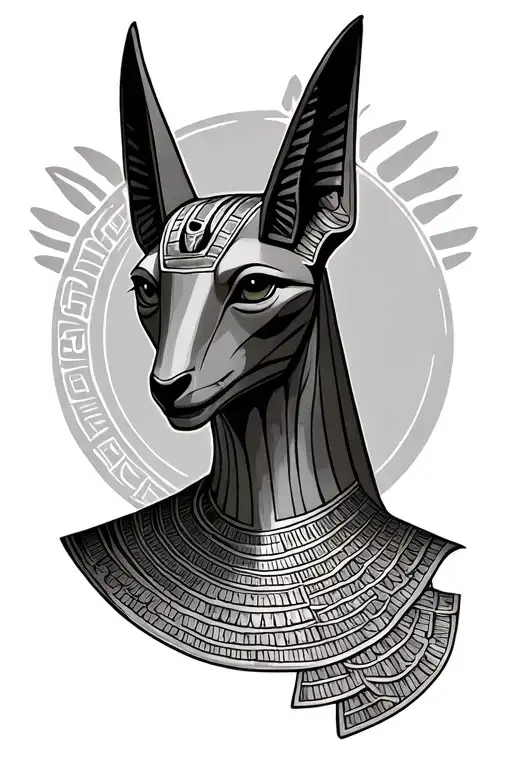 Anubis With Scales And Egyptian Background Realistic Black And White