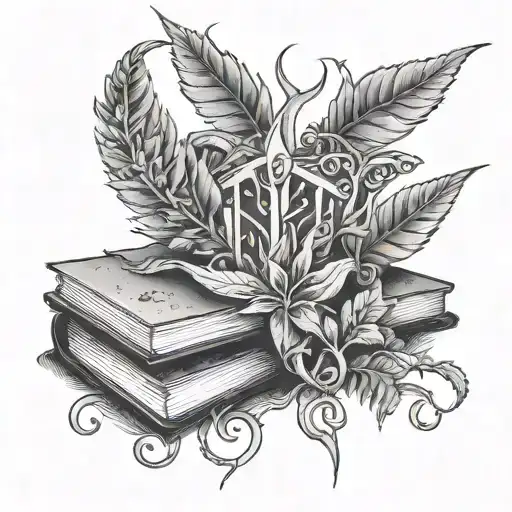 A Mystical Weed Plant Entwined With Academic Symbols Like Books And Pens
