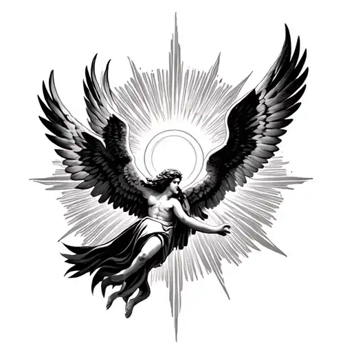 God And Angels Flying Towards The Sun