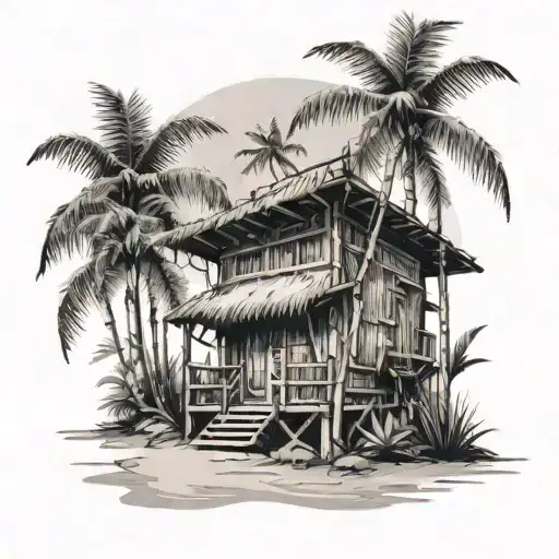 Bamboo Hut With Palm Tree