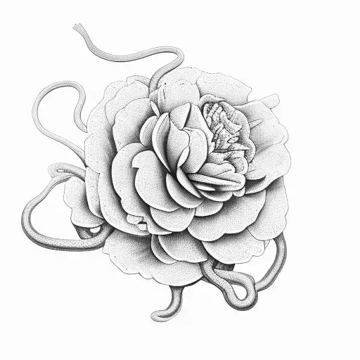 Hissing Snake Surrounded By Carnations