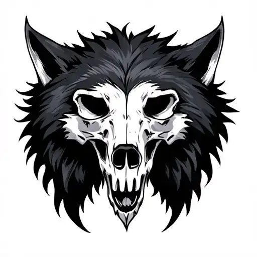 Wolf Skull From The Front With Black Fur Made
