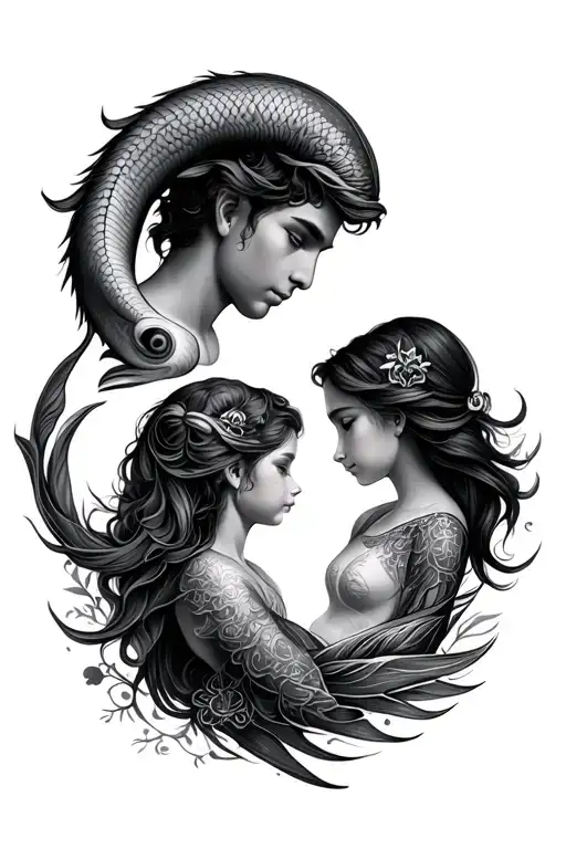 Father Son Daughter Tattoo Featuring Aries And Pisces