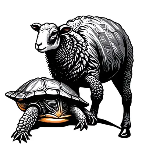 A Simple Minimalistic Tattoo Of A Turtle And A Sheep Next To Eachother
