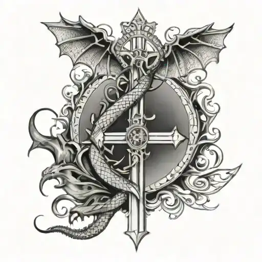 Catholic Cross With Dragon And Filipino Sun