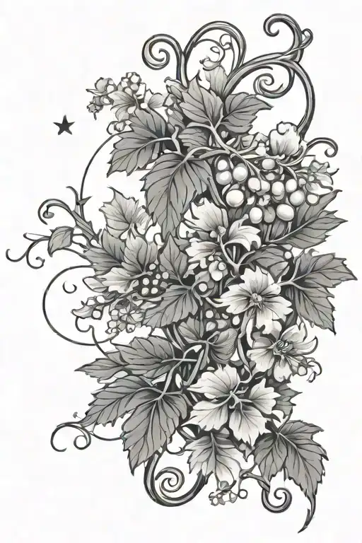 Grape Vine With Flowers In The Night Sky