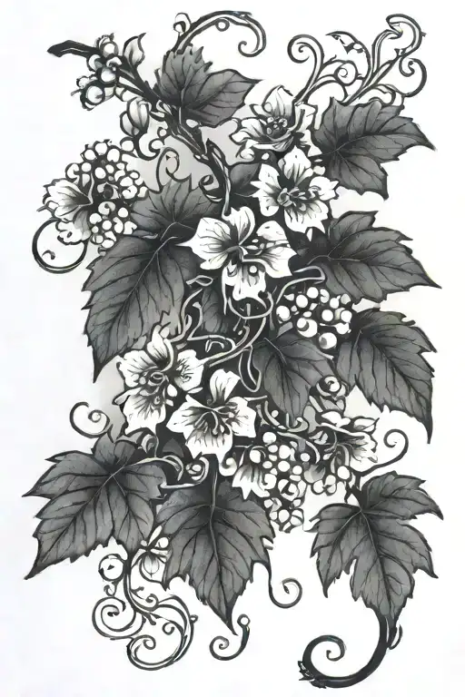 Grape Vine With Flowers Only In The Night Sky Filled