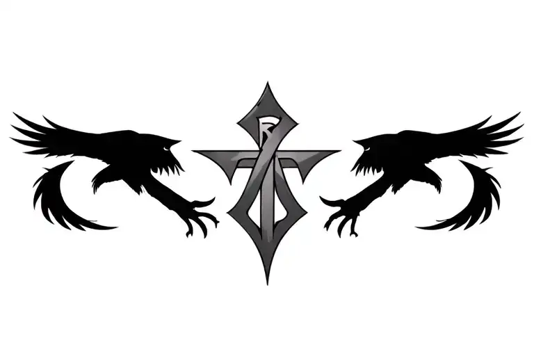 Runes Tattoo Featuring Ravens