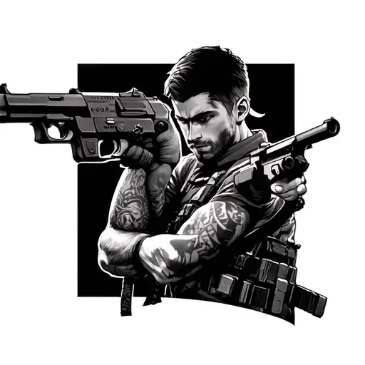 Guy Half Side Of Him Is Playing Games Watching Anime While The Other Half Have A Gun And A Soldier