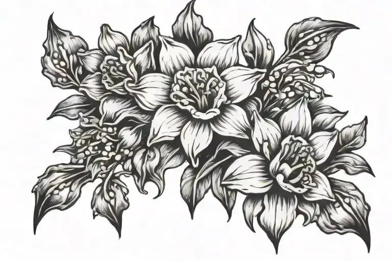 Daffodil And Lily Of Valley Symmetrical Pattern