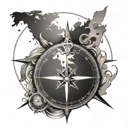 Compass Rose With World Map