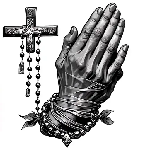 Praying Hands With Rosary Wrapped