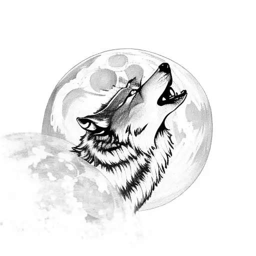 A Wolf Howling At The Moon With Soundwaves Emanating From It