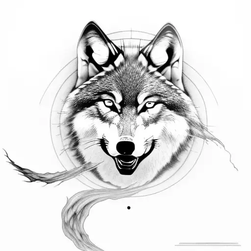 A Wolf Howling At The Moon With Soundwaves Emanating From It