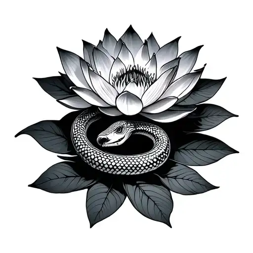 Snake And Lotus Flowers