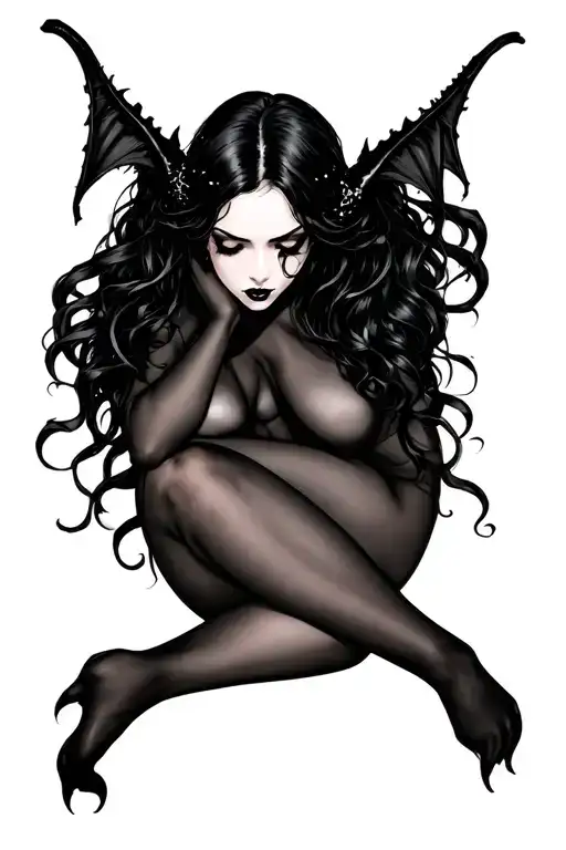 Dark Succubus With Sheer Pantyhose In A Sexual Pose