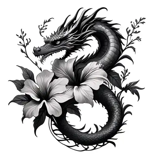 Dragon Snd Hibiscus Flowers