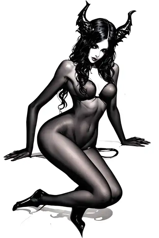 Dark Succubus With Sheer Pantyhose In A Sexual Pose