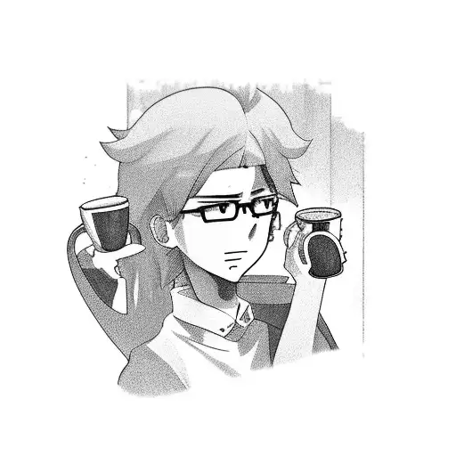 An Anime-inspired Scene Of A Programmer Drinking Coffee While Playing A Computer Game