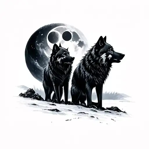 Black Wolves With Moon Phases