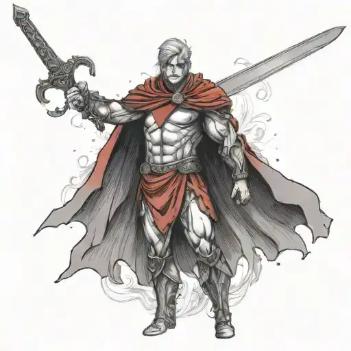 A Sword With A Red Cape And To The Right A Scale Of Justice