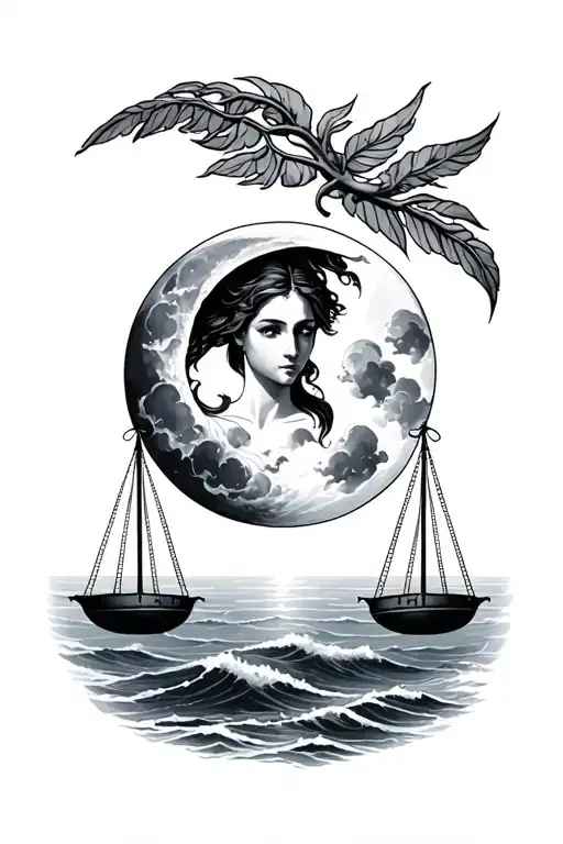 Libra Zodiac With Moon Sky And Ocean