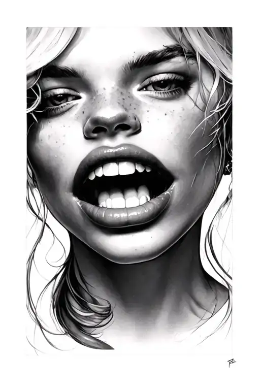 Girl Biting Lip Print