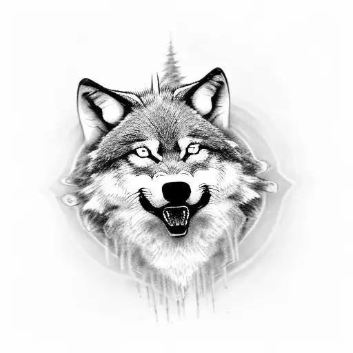 A Black-grey Tattoo Of A Howling Wolf Surrounded By Soundwaves