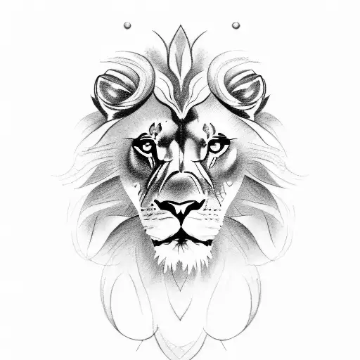 A Sketch-style Tattoo Of A Majestic Lion Against A Backdrop Of Vast Ocean Waves