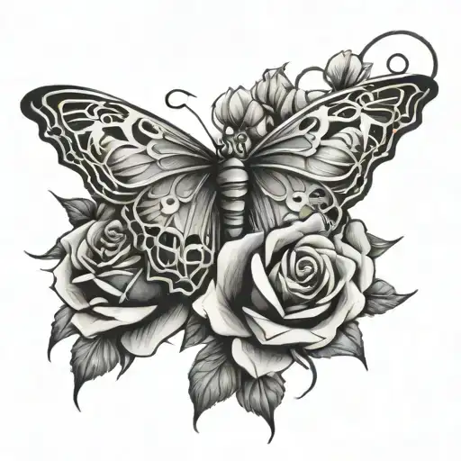 Badass Butterfly And Rose Intertwined
