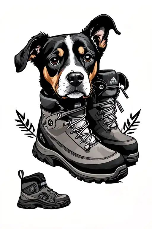 Simple Hiking Boots And Dog Inside Arrowhead