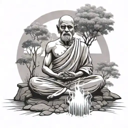A Serene Scene Of A Meditating Jain Monk Surrounded By Nature Elements