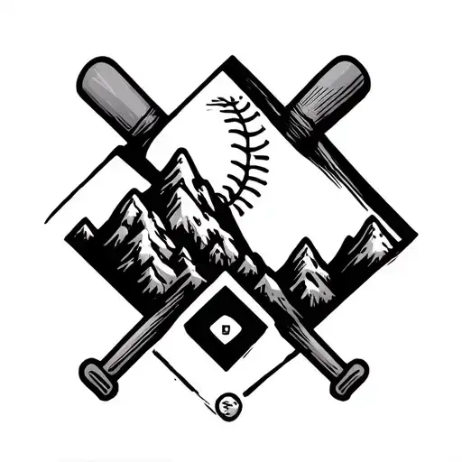 Baseball Diamond Shaped Line Outlining Sketch Mountains