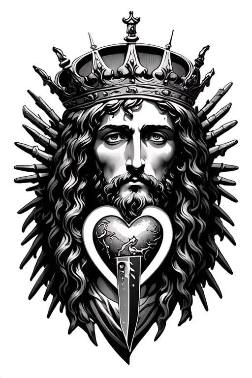 Jesus With Crown Of Thrones With A Heart With A Knife Through It
