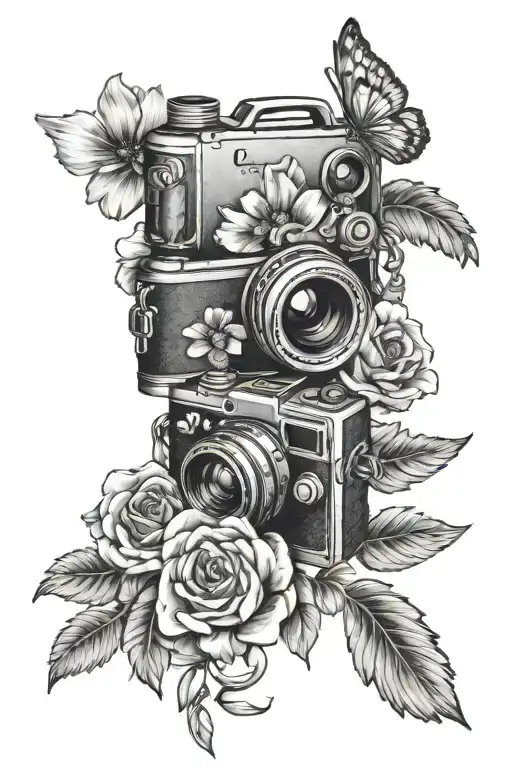 Camera And Flowers And Wings And Dog Paw