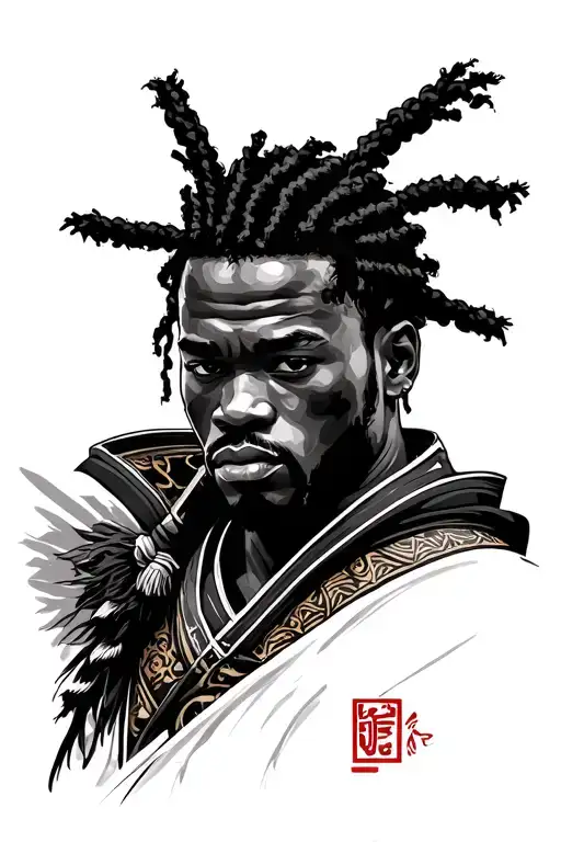 African Young Man With Locks Samurai Warrior