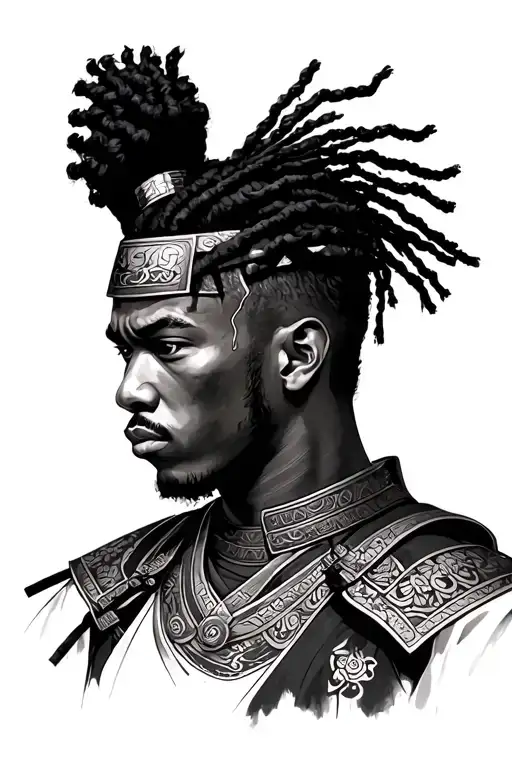 African Young Man With Locks Samurai Warrior Full Body