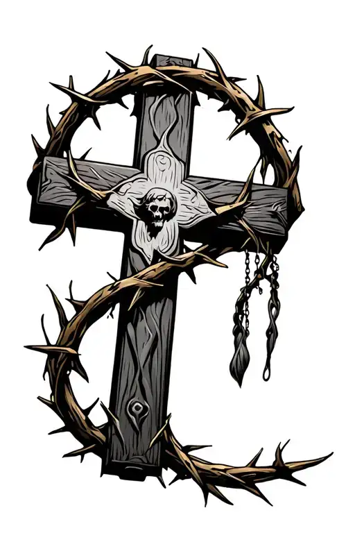 Old Rugged Cross With Crown Of Thorns Hanging In Corner