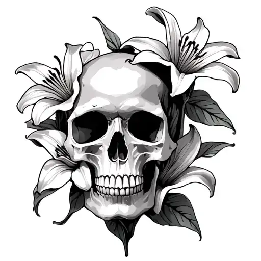 Lillies Wrapped Around A Skull