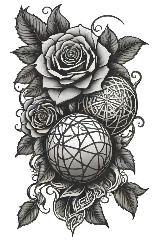 Mandala And Basketball And Rose Intertwined