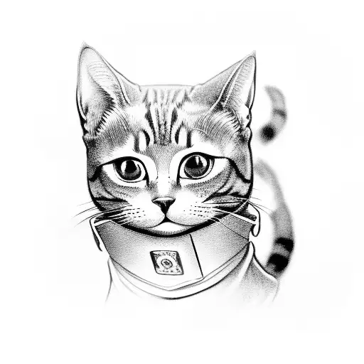 A Detailed Black-grey Tattoo Of A Cat Curled Up In A Cozy Comic Book Panel